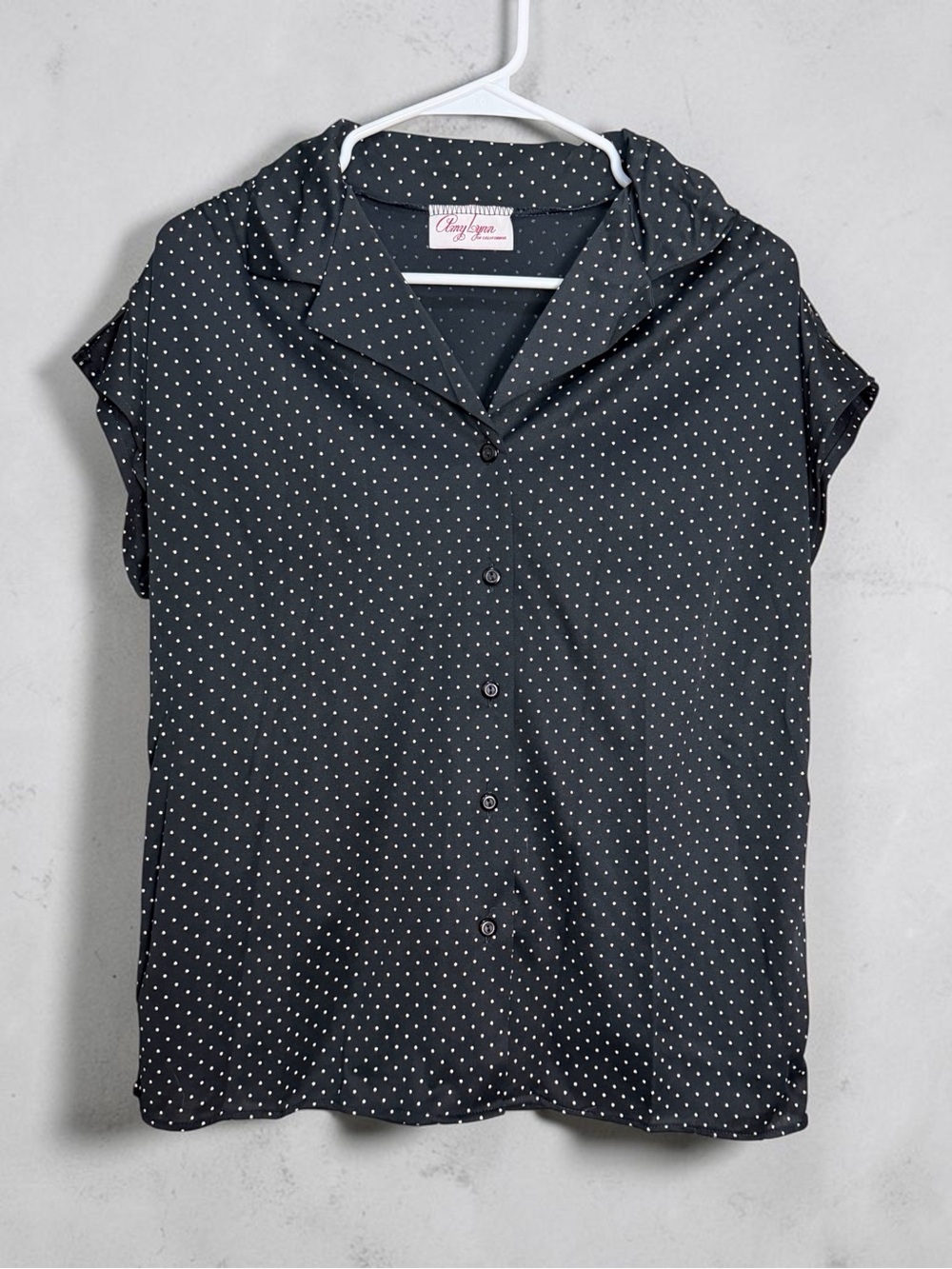 Vintage Amy Lynn Black White Polka Dot Blouse Shoulder Slit Button Front Large